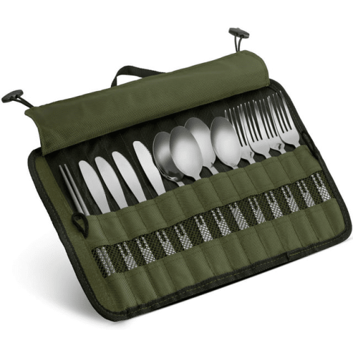 13 Piece Stainless Steel Family Cutlery Picnic Utensil Set with Travel Case for Camping | Hiking | BBQs - Includes Forks | Spoons | Knifes | Chopstick 13 Piece Stainless Steel Family Cutlery Picnic Utensil Set with Travel Case for Camping | Hiking | BBQs - Includes Forks | Spoons | Knifes | Chopstick
