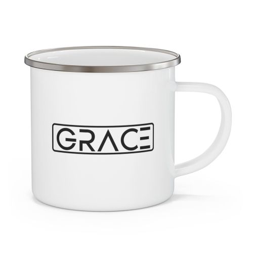 Enamel Camping Mug, Grace Christian Black Illustration