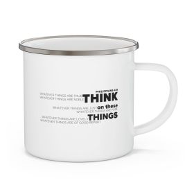 Enamel Camping Mug, Think On These Things - Black