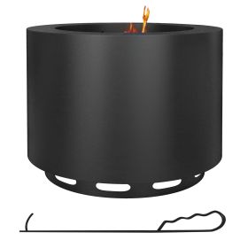Outsunny Smokeless Fire Pit, 19" Portable Wood Burning Firepit with Poker, Low Smoke Camping Bonfire Stove for Backyard Patio Picnic, Stainless Steel,