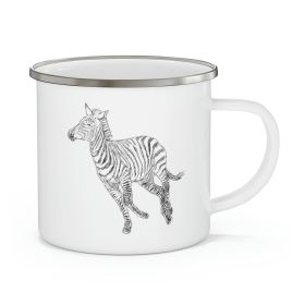 Enamel Camping Mug, Galloping Zebra Line Art (size: 12oz)